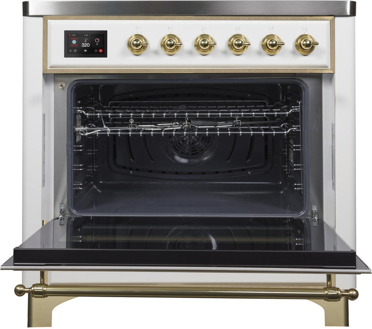 Majestic II 36 Inch Electric Freestanding Range in White with Brass Trim
