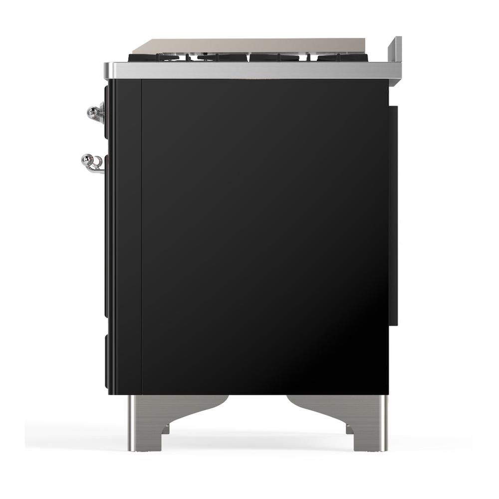 ILVE UMD40FNR3BKC Majestic III 40 inch Dual Fuel Range with 6 Burners and Griddle, Dual Function Burner up to 25,000 BTU (Natural Gas, Triple Glass Door, Glossy Black, Chrome)