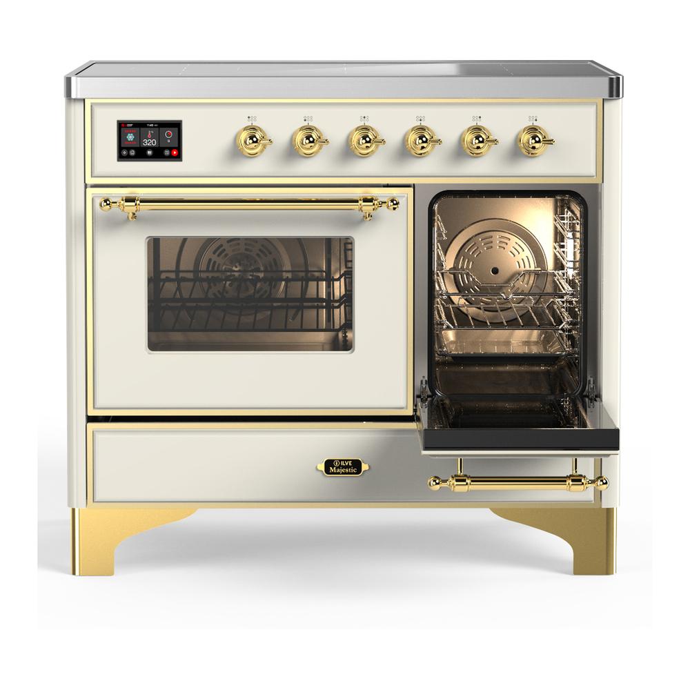 ILVE UMDIB40NR3AWG Majestic III 40 inch Induction Range with 6 Elements, 3.82 cu. ft. Total Oven Capacity (Triple Glass Door, Antique White, Brass)