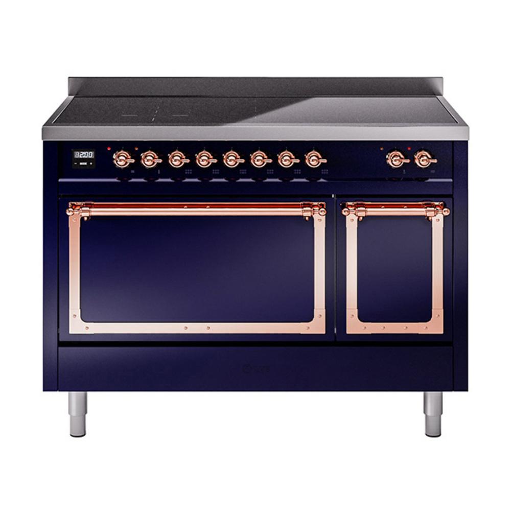 ILVE UNI486QNMPMBP Nostalgie II Noblesse 48 inch Induction Range (Solid Door, Midnight Blue, Copper)