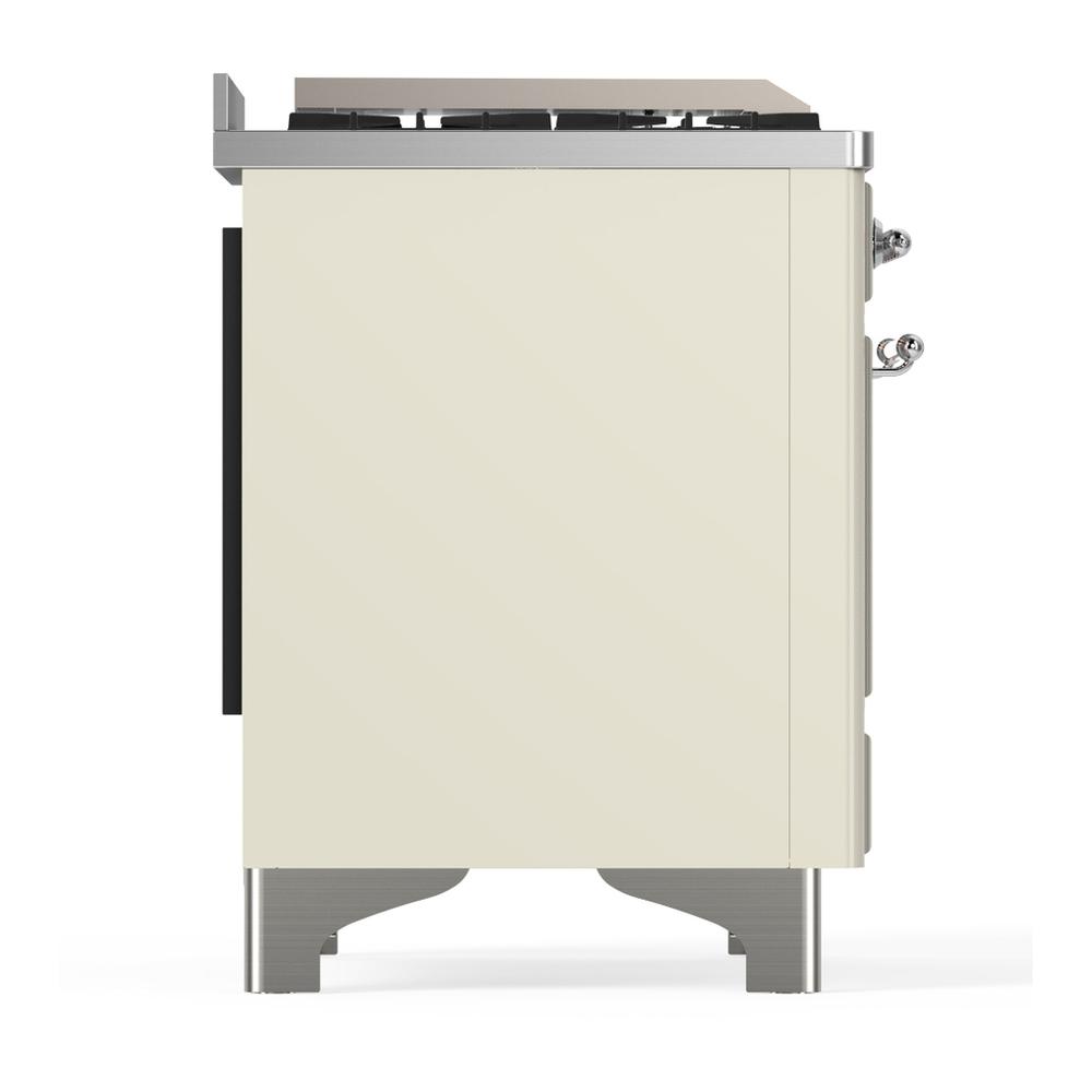 ILVE UM36FQNR3AWCLP Majestic III 36 inch Dual Fuel Range with 6 Black Brass Burners and Griddle, Dual Function Burner up to 25,000 BTU (Solid Door, Antique White, Chrome, Liquid Propane)