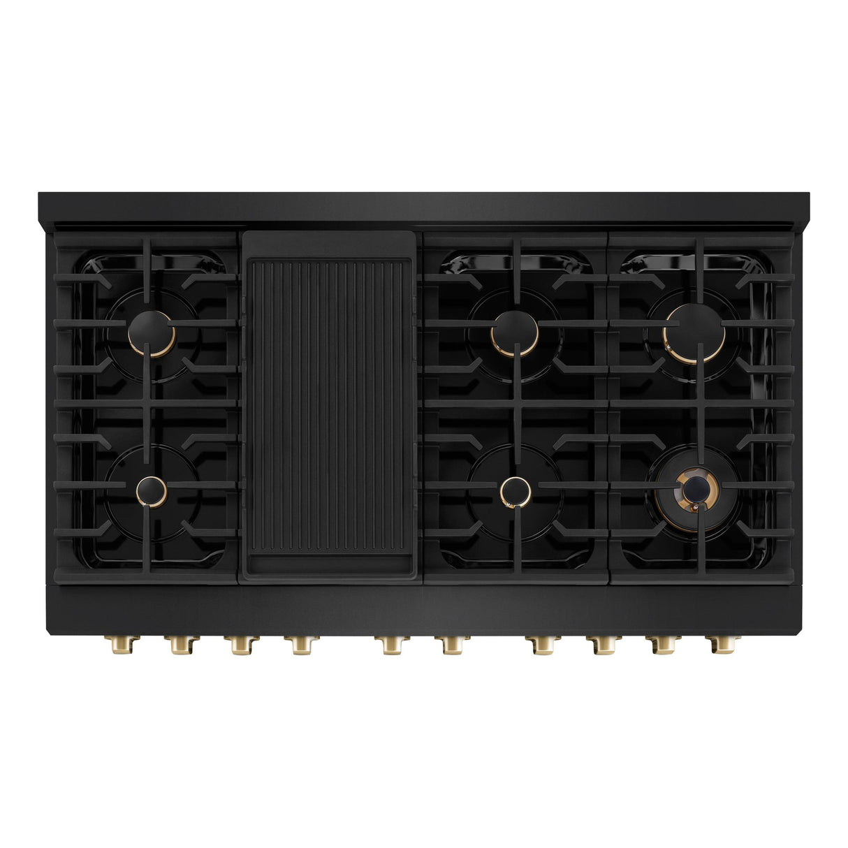 ZLINE Autograph Edition 48 in. 6.7 cu. ft. 8 Burner Double Oven Gas Range in Black Stainless Steel and Polished Gold Accents (SGRBZ-48-G)