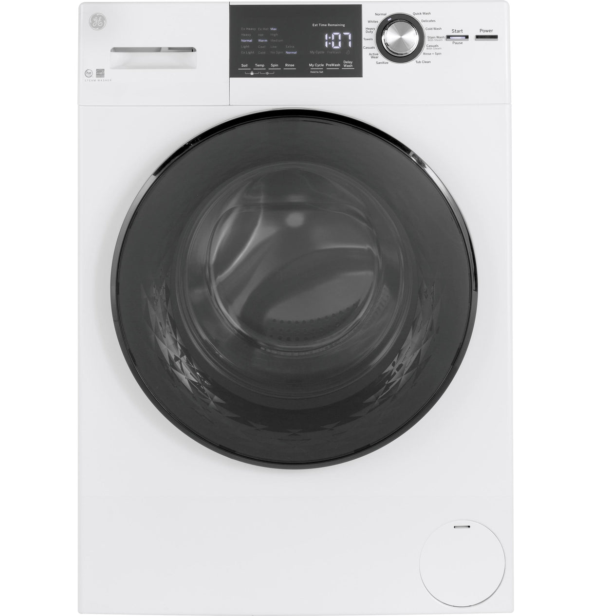 GE Energy Star 24 Inch Front Load Washer/Electric Dryer Bundle with Stacking Kit in White