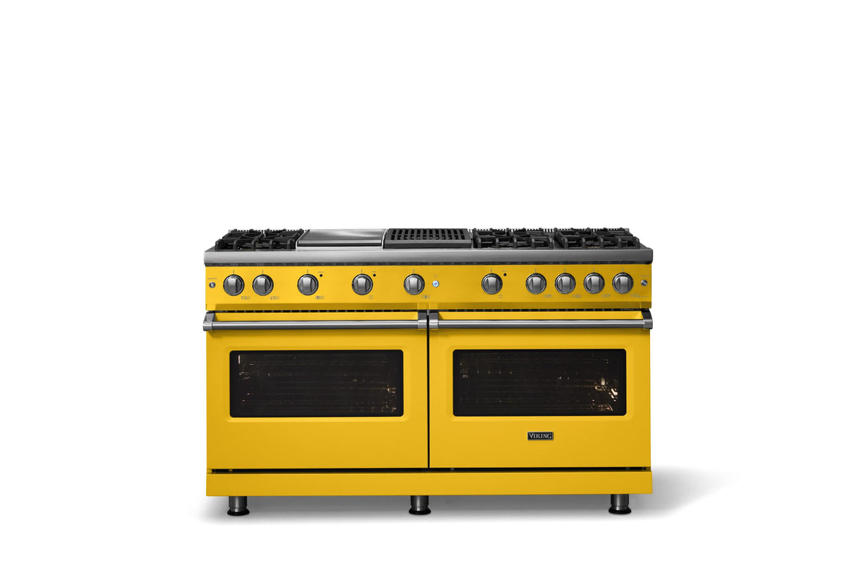 60"W. Sealed Burner Gas Range (Finish: Daffodil, Trim: Polished Chrome, Fuel: Natural Gas)