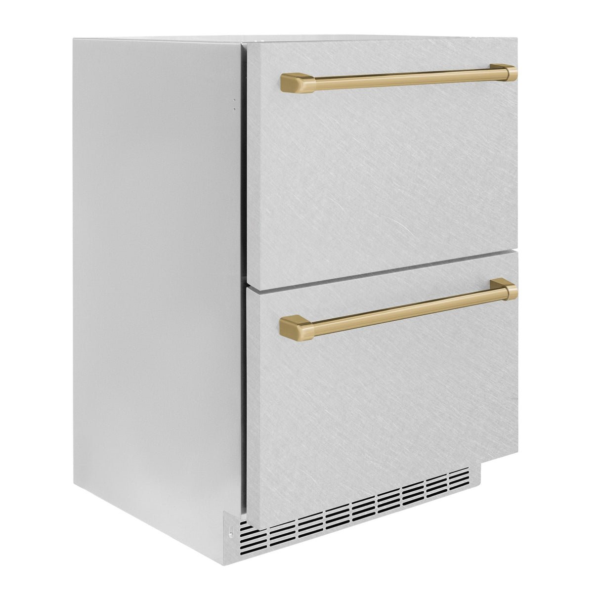 ZLINE Autograph Edition 24 in. Touchstone 168 Can Outdoor-Rated Dual Refrigerator Drawer with DuraSnow' Stainless Steel Doors and Champagne Bronze Handles (RDSOZ-SN-24-CB)
