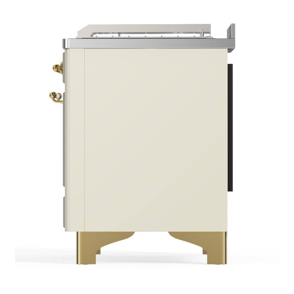 ILVE UM48FSQNR3AWG Majestic III 48 inch Dual Fuel Range with 5 Black Brass Burners, Griddle and French Top, Dual Function Burner up to 25,000 BTU (Natural Gas, Solid Door, Antique White, Brass)