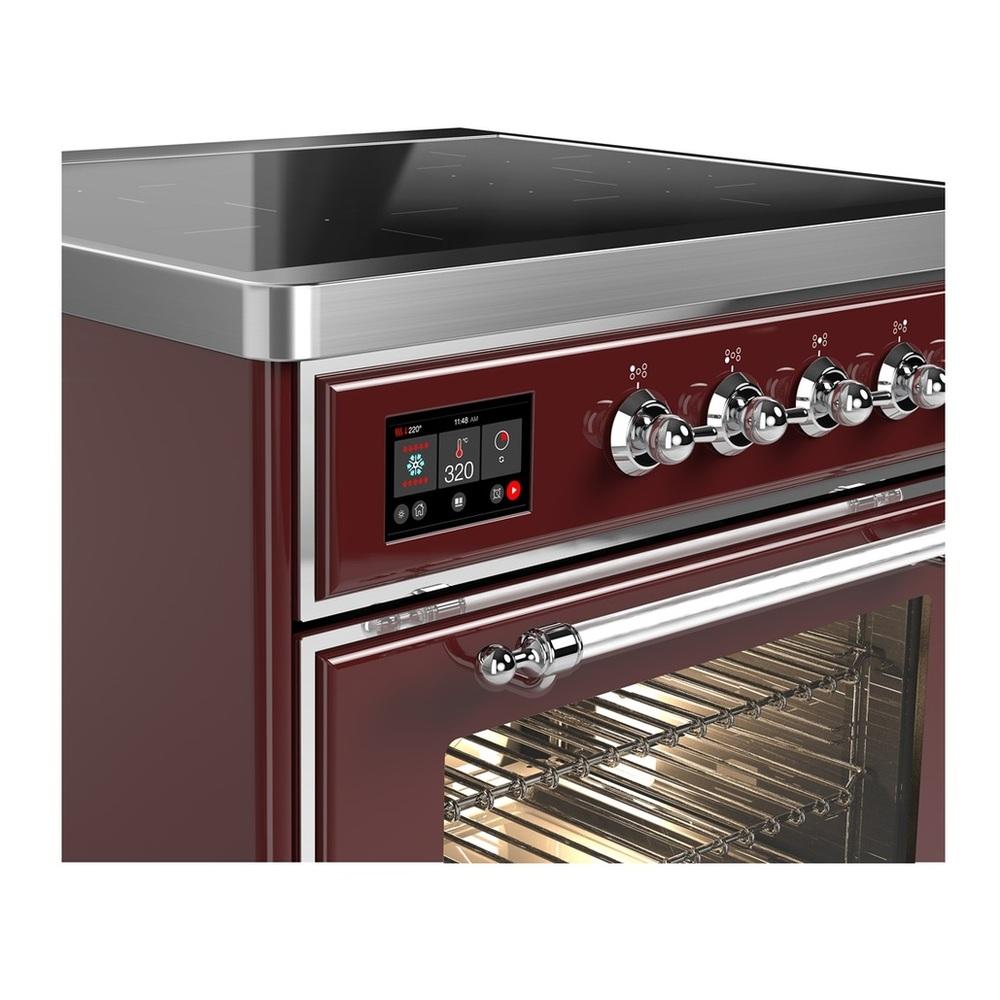 ILVE UMIB30NR3BUC Majestic III 30 inch Induction Range with 4 Elements, 4 cu. ft. Oven Capacity (Triple Glass Door, Burgundy, Chrome)