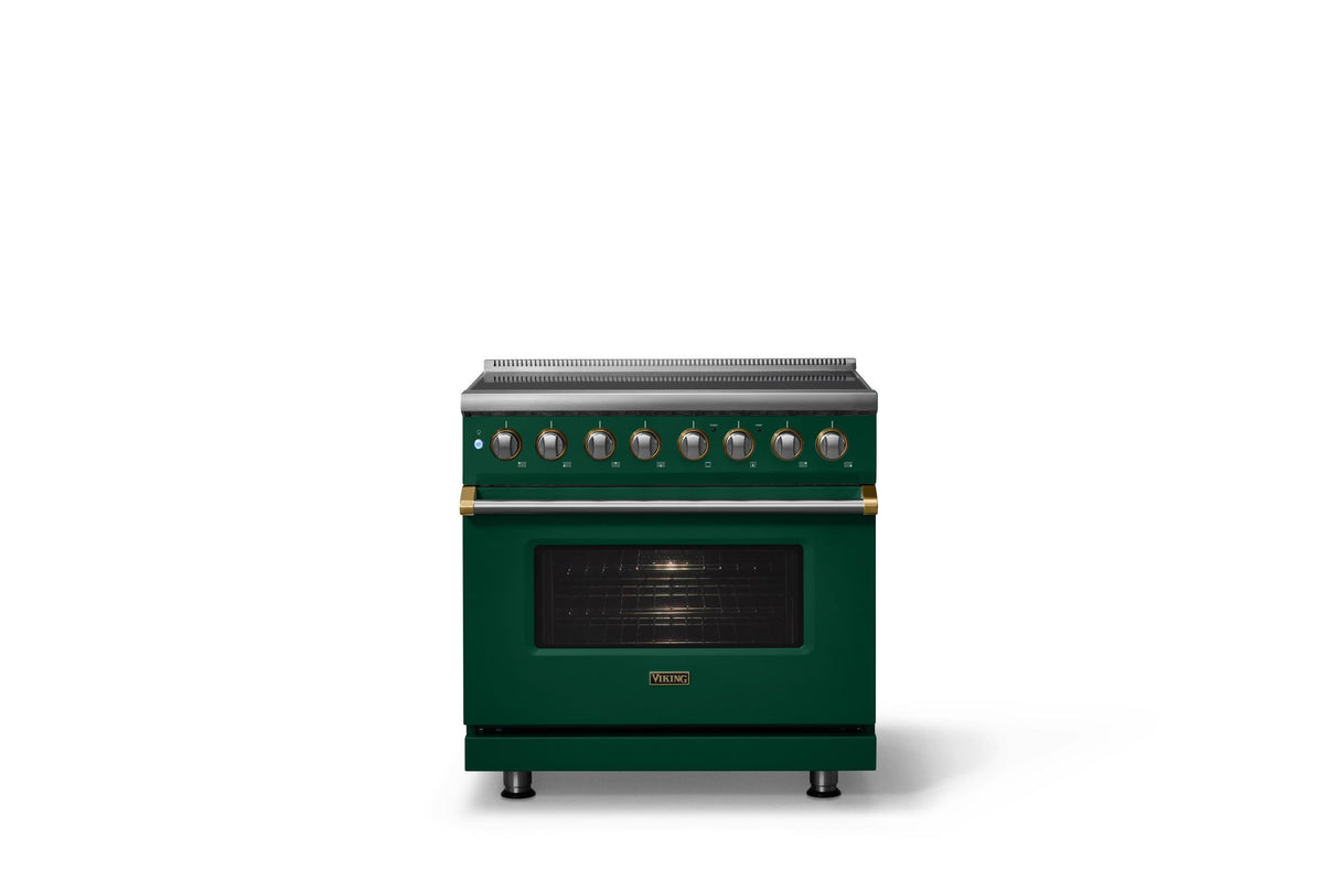 36"W. Induction Range (Finish: Ivy, Trim: Brushed Brass)