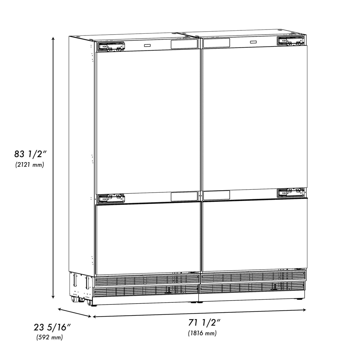 ZLINE Autograph Edition 72 in. 39.6 cu. ft. Panel Ready French Door Built-In Bottom Freezer Refrigerator with Water Dispensers and Ice Makers and Matte Black Accents (RBITZ-72-MB)