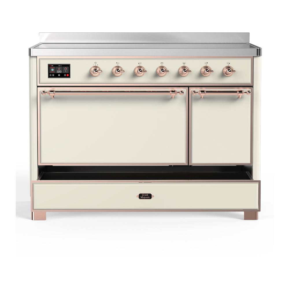 ILVE UMIB48QNR3AWP Majestic III 48 inch Induction Range with 6 Elements, 5.02 cu. ft. Total Oven Capacity (Solid Door, Antique White, Copper)