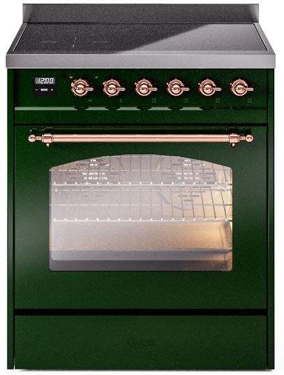 Nostalgie II 30 Inch Electric Freestanding Range in Emerald Green with Copper Trim