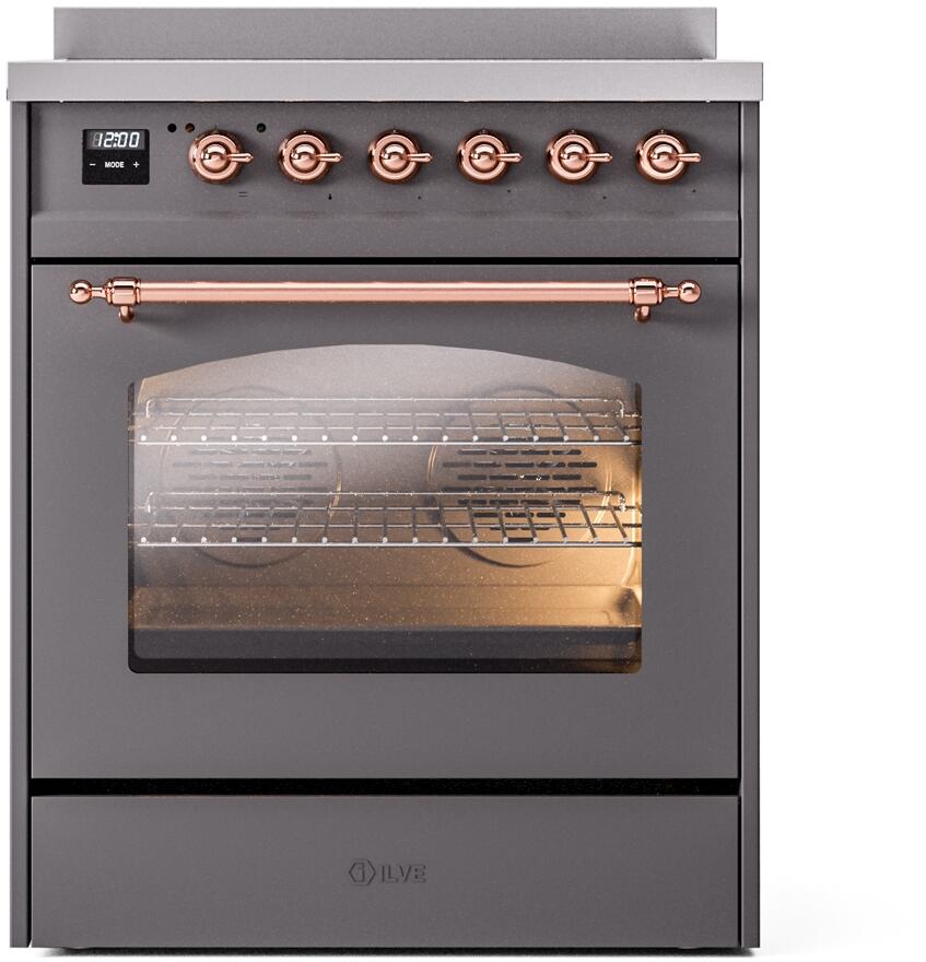 Nostalgie II 30 Inch Electric Freestanding Range in Matte Graphite with Copper Trim