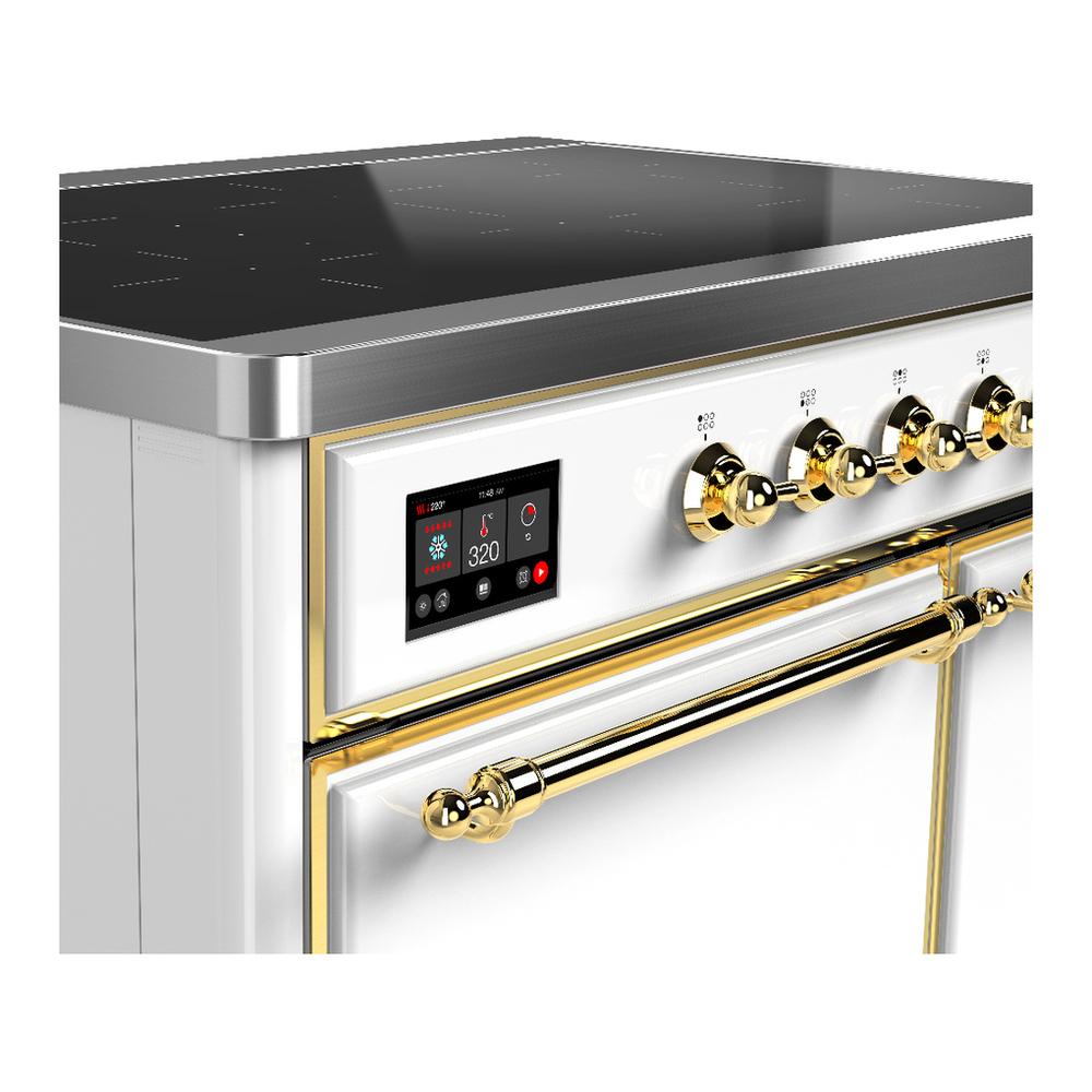 ILVE UMDIB40QNR3WHG Majestic III 40 inch Induction Range with 6 Elements, 3.82 cu. ft. Total Oven Capacity (Solid Door, White, Brass)