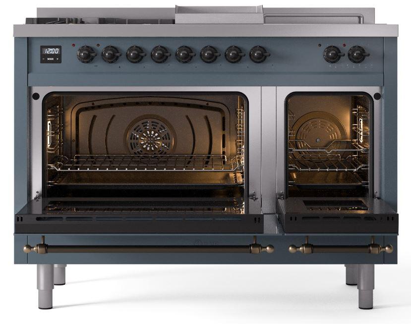 Nostalgie II 48 Inch Dual Fuel Liquid Propane Freestanding Range in Blue Grey with Bronze Trim