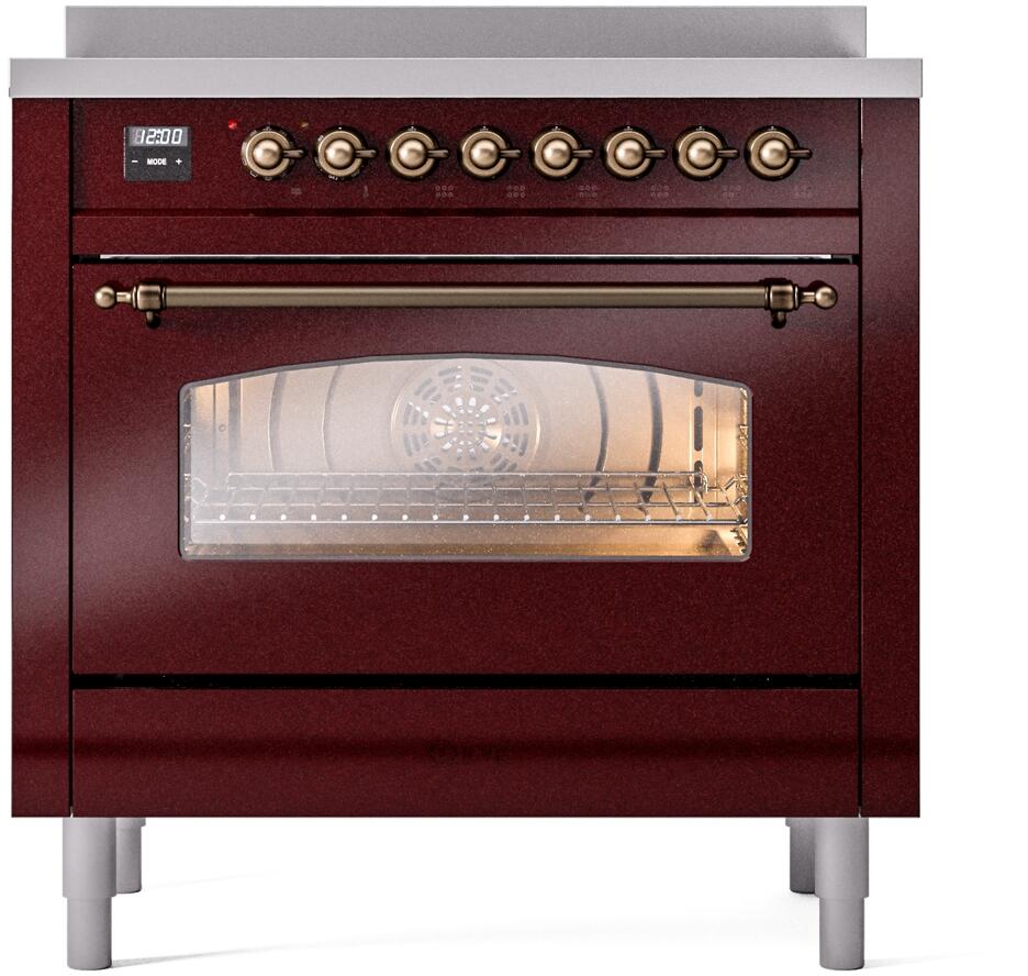Nostalgie II 36 Inch Electric Freestanding Range in Burgundy with Bronze Trim