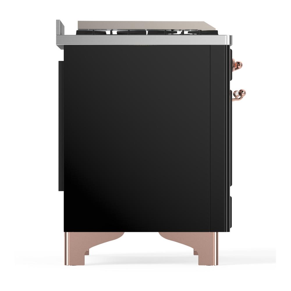 ILVE UM60FNR3BKP Majestic III 60 inch Dual Fuel Range with 9 Burners and Griddle, Dual Function Burner up to 25,000 BTU (Natural Gas, Triple Glass Door, Glossy Black, Copper)