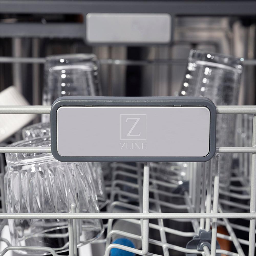 ZLINE Autograph Edition 24 in. Monument Series 3rd Rack Top Touch Control Tall Tub Dishwasher in Stainless Steel with Champagne Bronze Helix Handle, 45dBa (DWMTZ-30424-KCB)