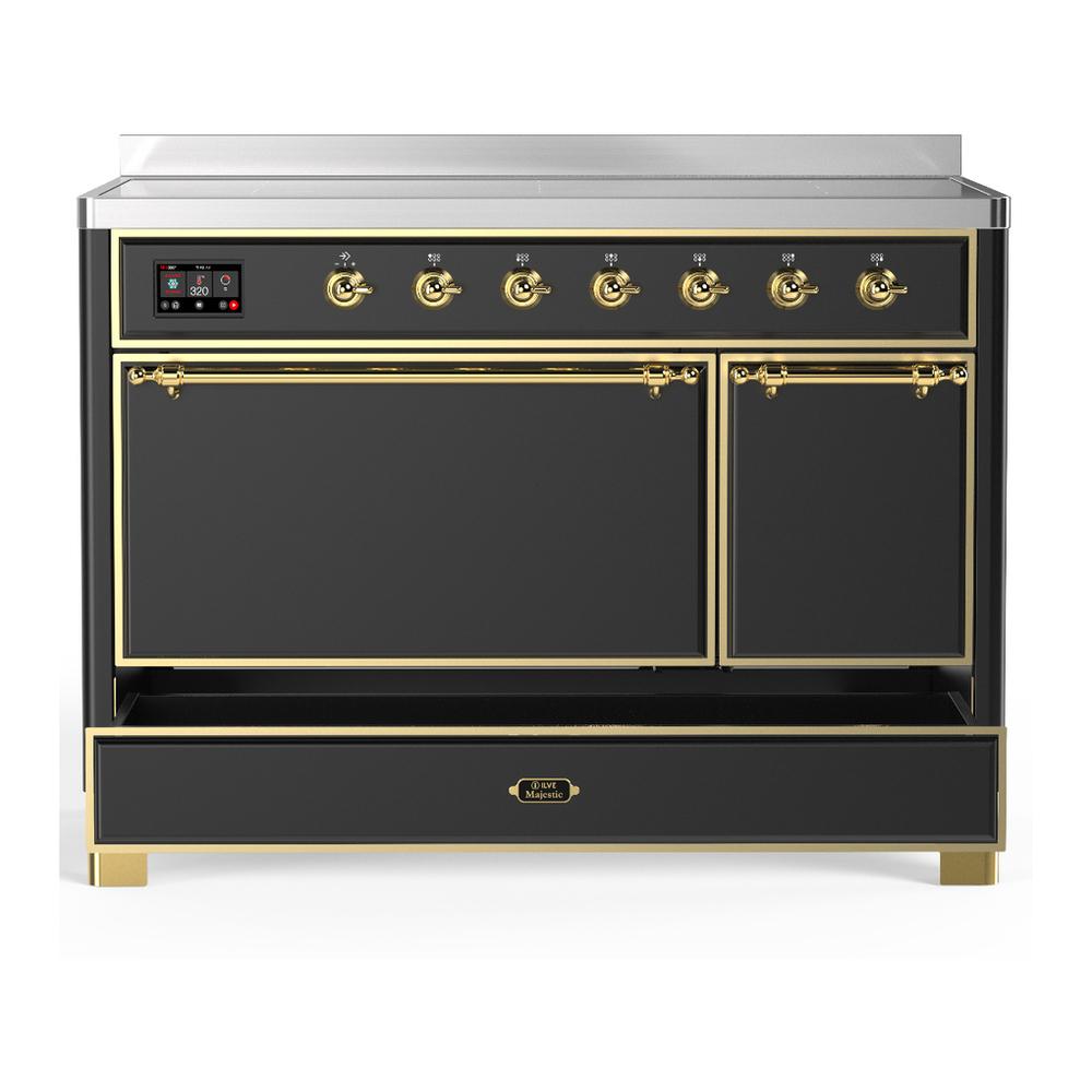 ILVE UMIB48QNR3MGG Majestic III 48 inch Induction Range with 6 Elements, 5.02 cu. ft. Total Oven Capacity (Solid Door, Graphite Matte, Brass)