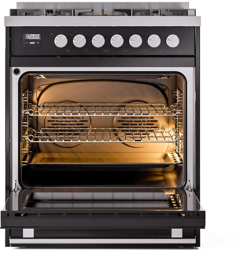 Professional Plus II 30 Inch Dual Fuel Liquid Propane Freestanding Range in Glossy Black with Trim