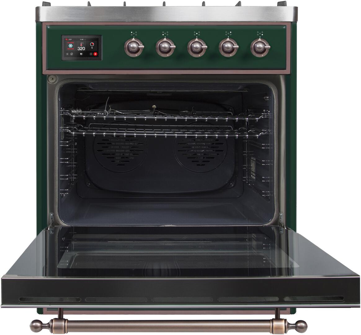 Majestic II 30 Inch Dual Fuel Liquid Propane Freestanding Range in Emerald Green with Bronze Trim