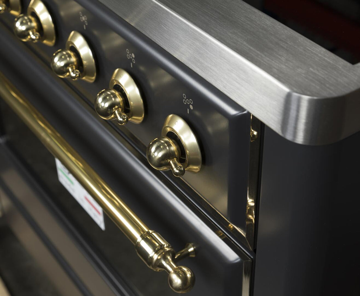 Majestic II 36 Inch Electric Freestanding Range in Matte Graphite with Brass Trim