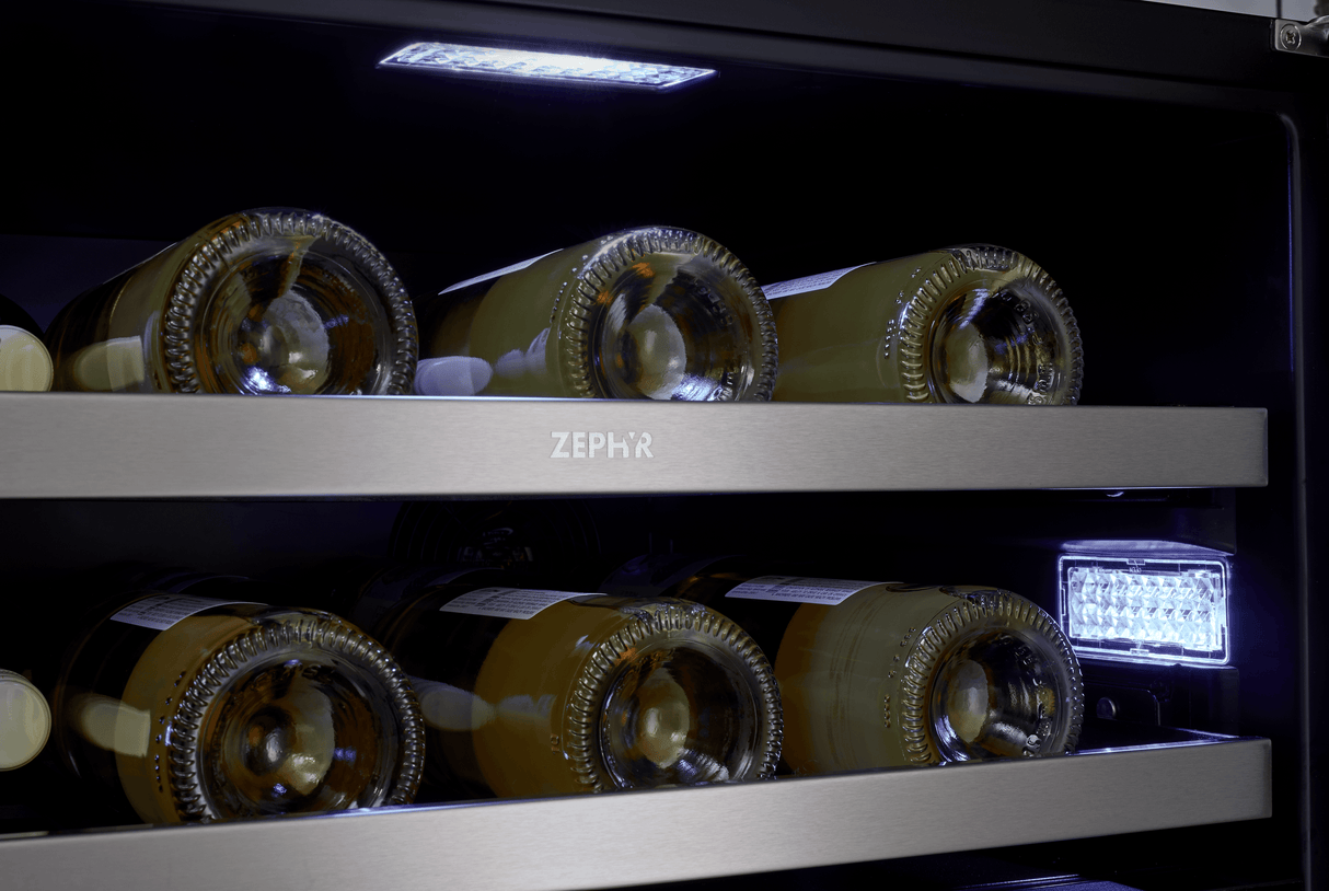 Presrv Wine Cooler, 24in Under Cabinet, SS+Glass, Reverse Door, 2 Zone