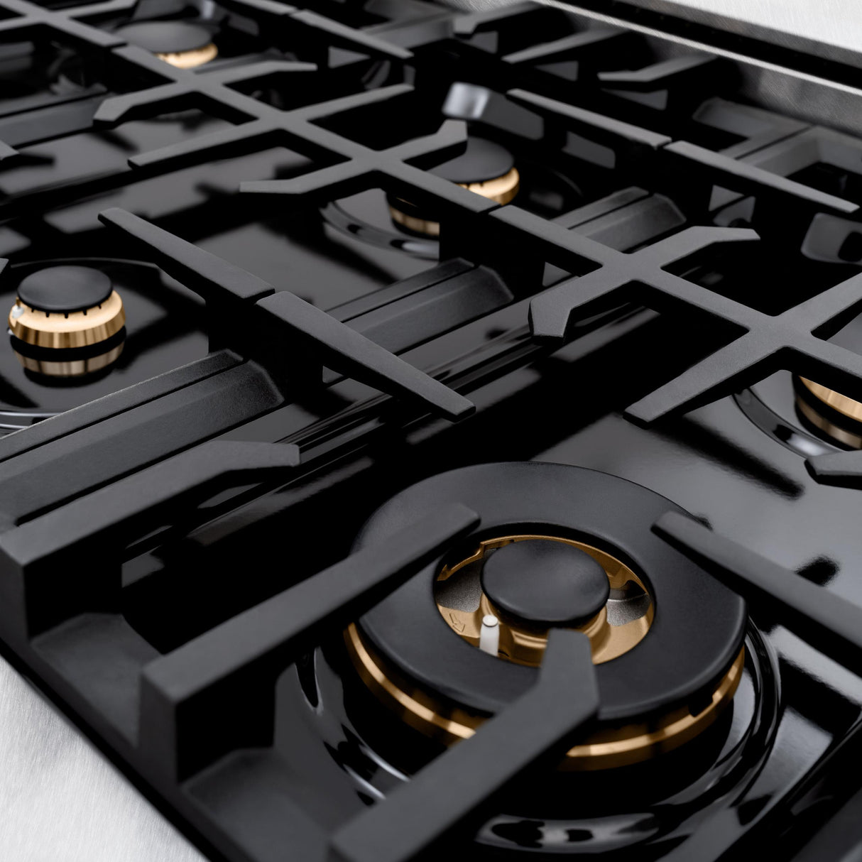 ZLINE Autograph Edition 48 in. 6.7 cu. ft. Classic Double Oven Dual Fuel Range with 8 Burner Gas Cooktop in DuraSnow' Stainless Steel with Black Matte Doors and Champagne Bronze Accents (CDRSZ-BLM-48-CB)