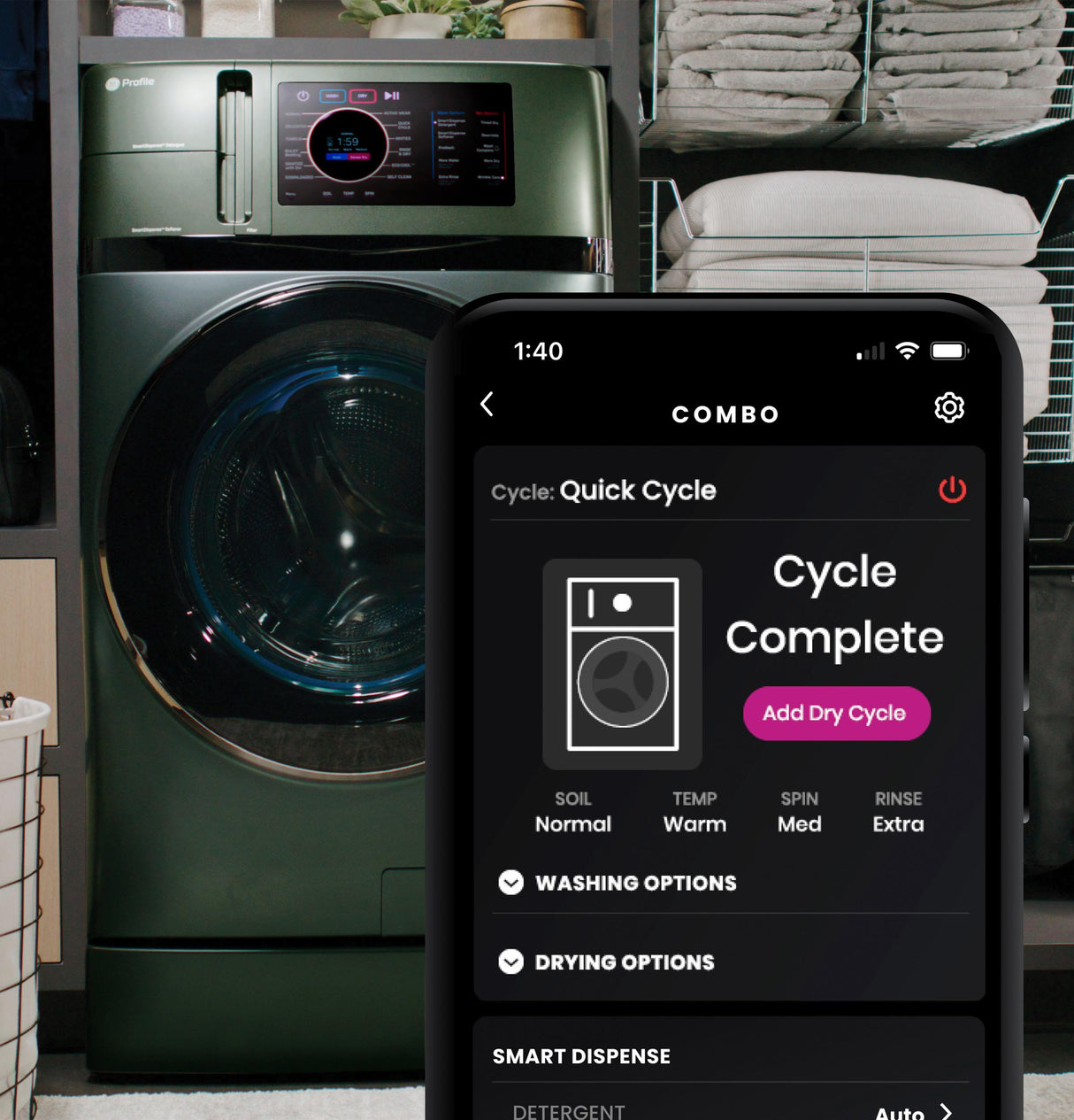 GE Profile™ ENERGY STAR® 4.8 cu. ft. Capacity UltraFast Combo with Ventless Inverter Heat Pump Technology Washer/Dryer