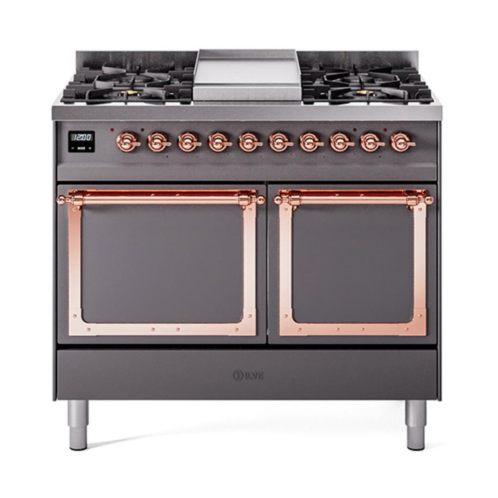 ILVE UND40FQNMPMGPLP Nostalgie II Noblesse 40 inch Dual Fuel Range (Liquid Propane, Solid Door, Graphite Matte, Copper)