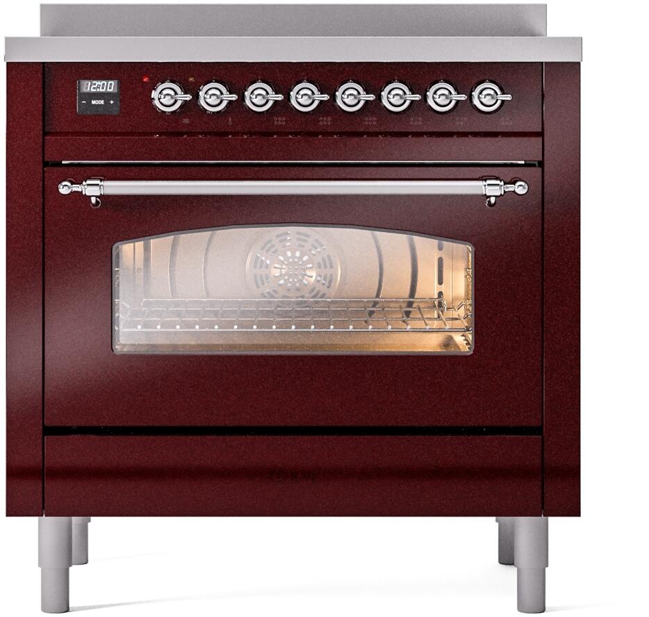 Nostalgie II 36 Inch Electric Freestanding Range in Burgundy with Chrome Trim