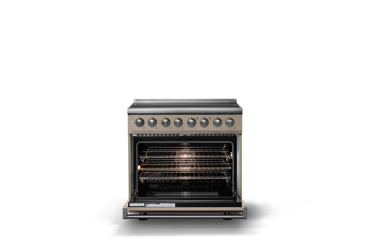 36"W. Induction Range (Finish: Nantucket, Trim: Polished Chrome)