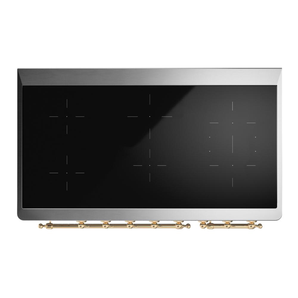ILVE UMIB48QNR3BGG Majestic III 48 inch Induction Range with 6 Elements, 5.02 cu. ft. Total Oven Capacity (Solid Door, Blue Grey, Brass)