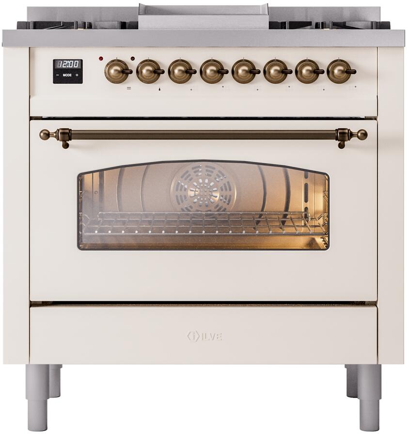Nostalgie II 36 Inch Dual Fuel Liquid Propane Freestanding Range in Antique White with Bronze Trim