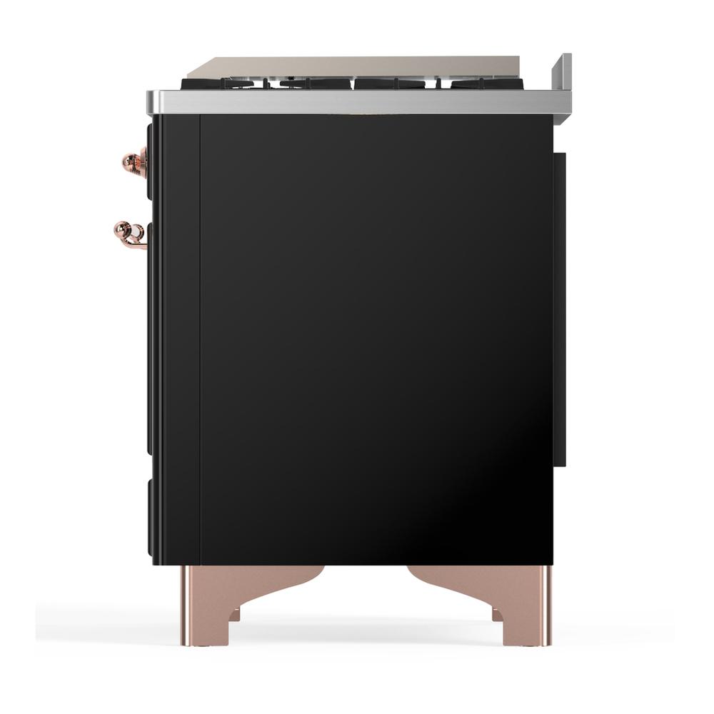 ILVE UMD40FQNR3BKPLP Majestic III 40 inch Dual Fuel Range with 6 Burners and Griddle, Dual Function Burner up to 25,000 BTU (Liquid Propane, Solid Door, Glossy Black, Copper)