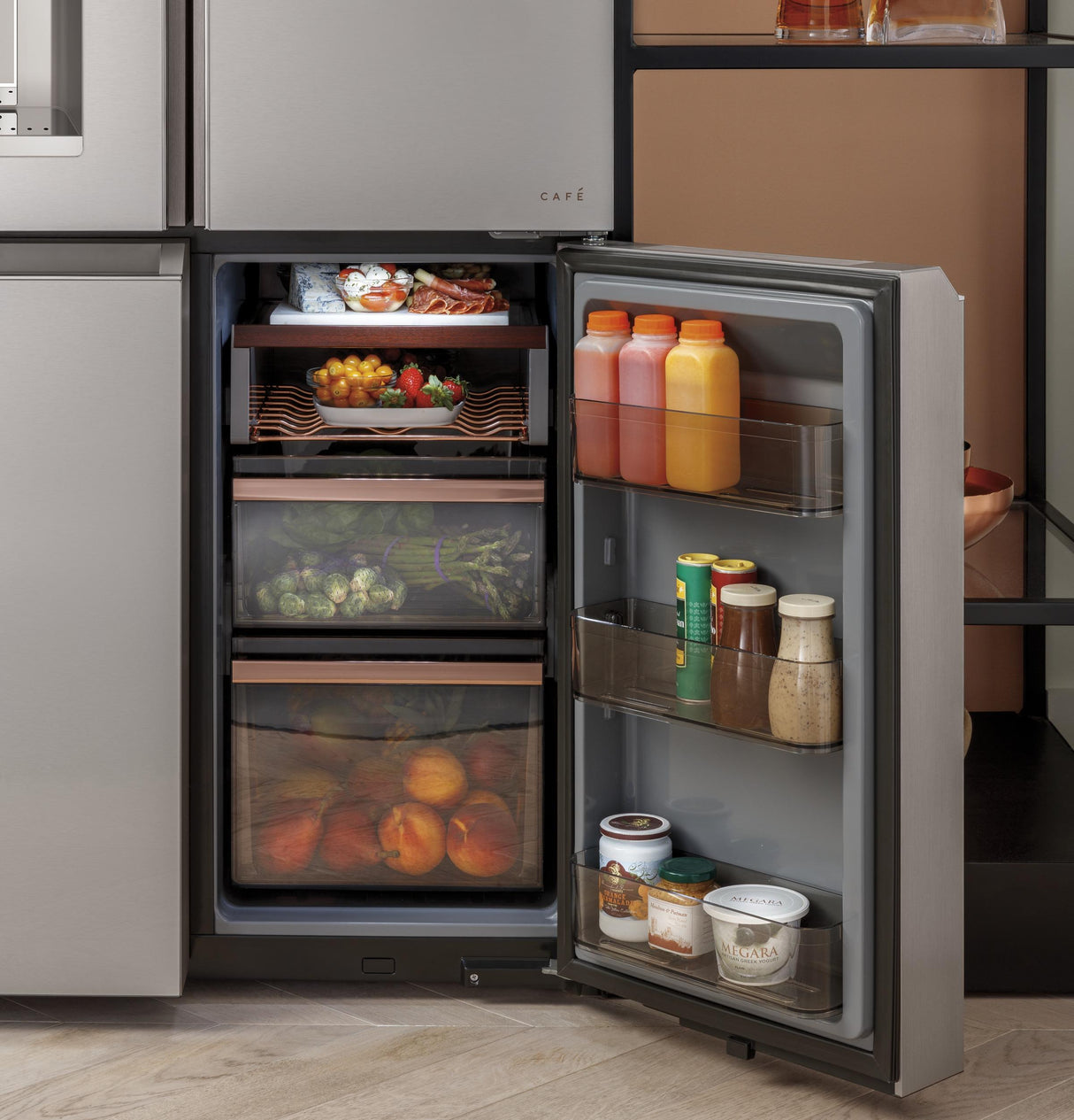 CAF(EBACK)™ ENERGY STAR® 27.4 Cu. Ft. Smart Quad-Door Refrigerator in Platinum Glass