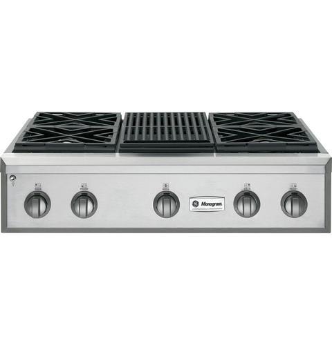 GE Monogram® 36" Professional Gas Rangetop with 4 Burners and Grill (Liquid Propane)