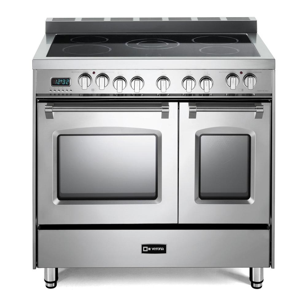 Verona VPFSEE365DSS 36 inch Prestige Series Freestanding Double Oven Electric Range with 5 Elements, 3.5 cu. ft. Total Oven Capacity, European Convection (Stainless Steel)