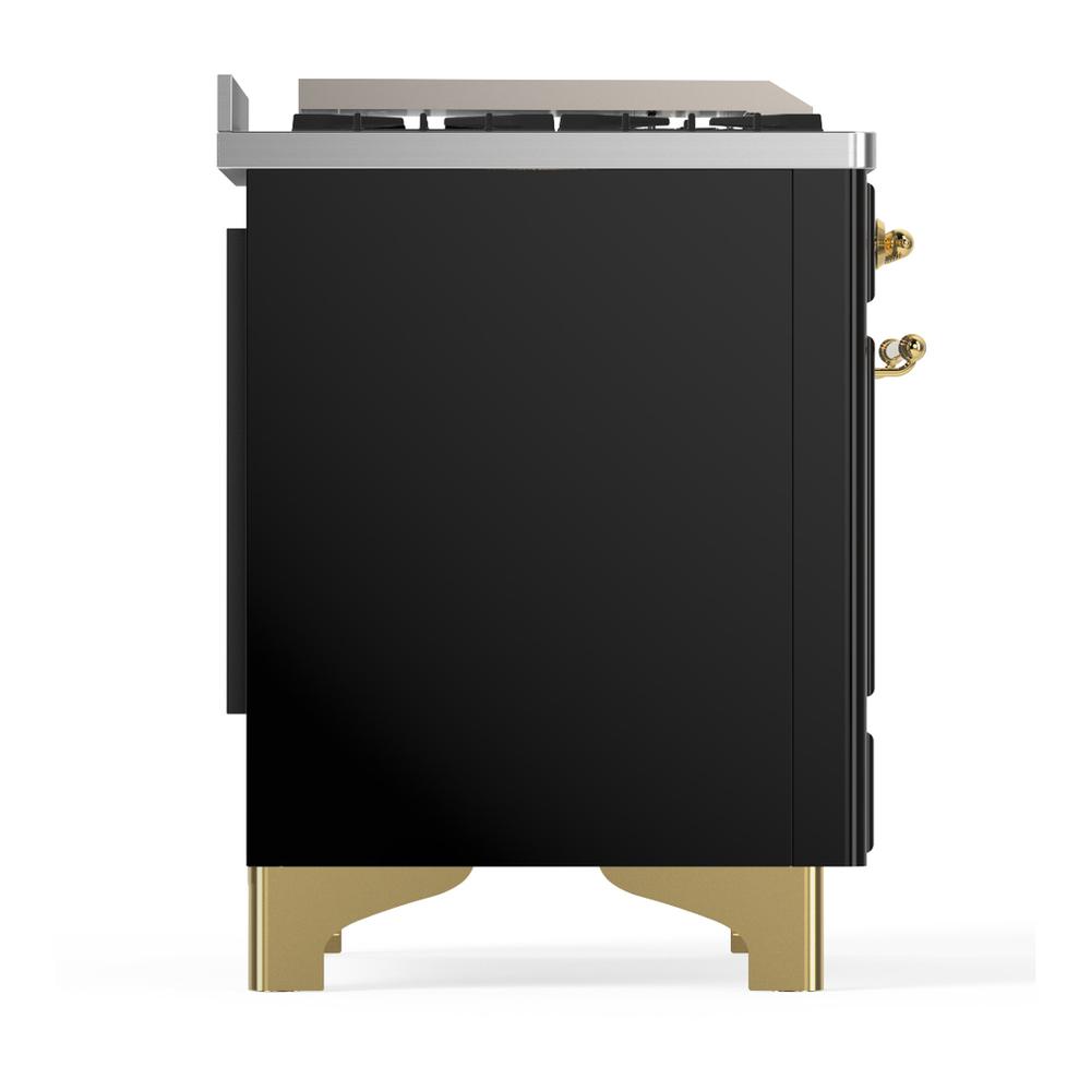ILVE UM36FQNR3BKGLP Majestic III 36 inch Dual Fuel Range with 6 Black Brass Burners and Griddle, Dual Function Burner up to 25,000 BTU (Solid Door, Glossy Black, Brass, Liquid Propane)