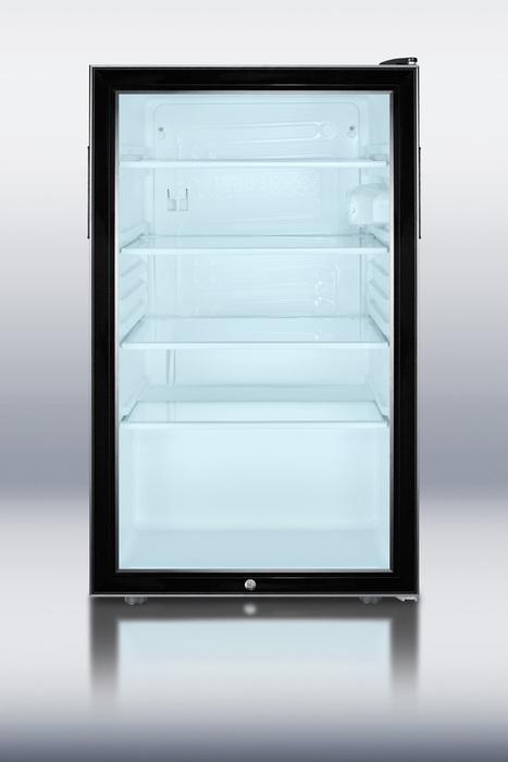 ADA Compliant 20" wide glass door all-refrigerator for freestanding use, auto defrost with a lock and black cabinet