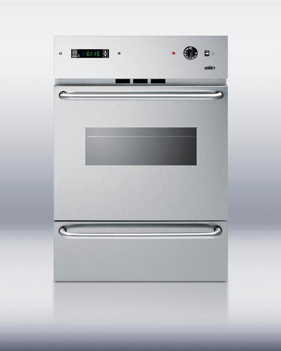 Stainless steel 220V electric wall oven with oven window, digital clock/timer and pro handles; for cutouts 22 3/8" wide by 34 1/8" high