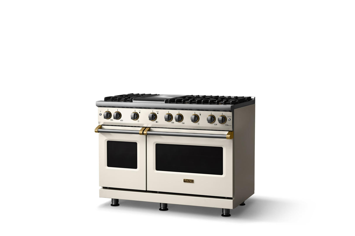 48"W. Sealed Burner Gas Range (Burner: 6g, Finish: Pure White, Trim: Brushed Brass, Fuel: Natural Gas)