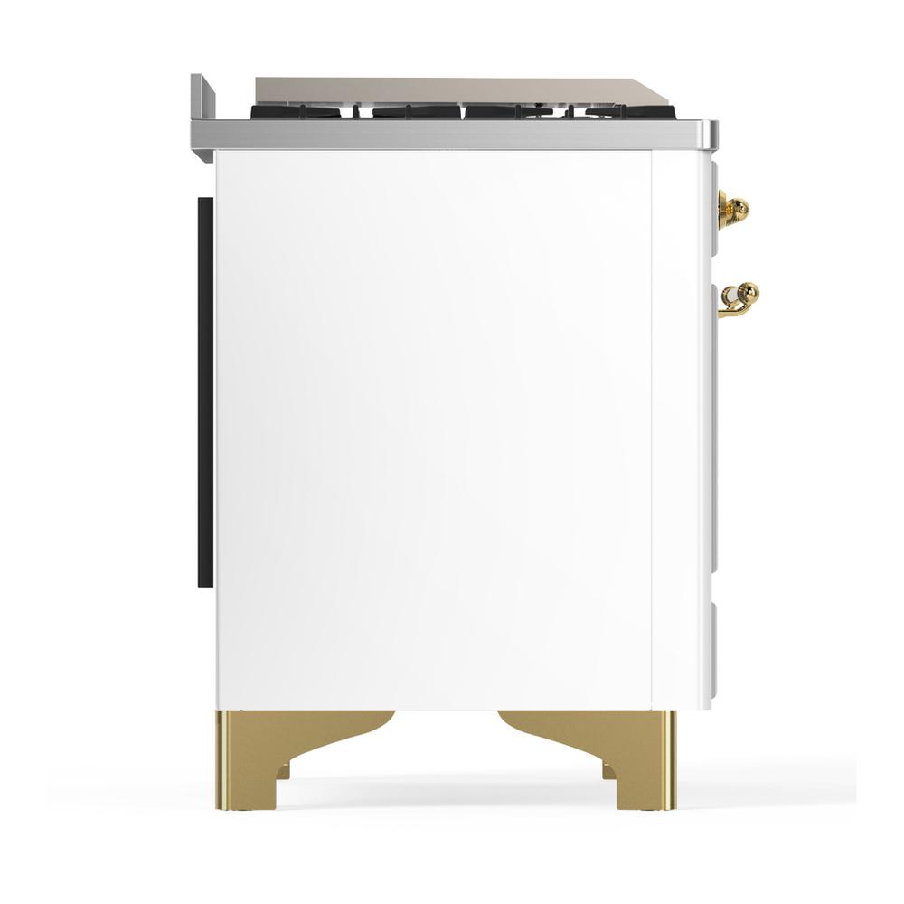 ILVE UM48FSNR3WHG Majestic III 48 inch Dual Fuel Range with 5 Black Brass Burners, Griddle and French Top, Dual Function Burner up to 25,000 BTU (Natural Gas, Triple Glass Door, White, Brass)