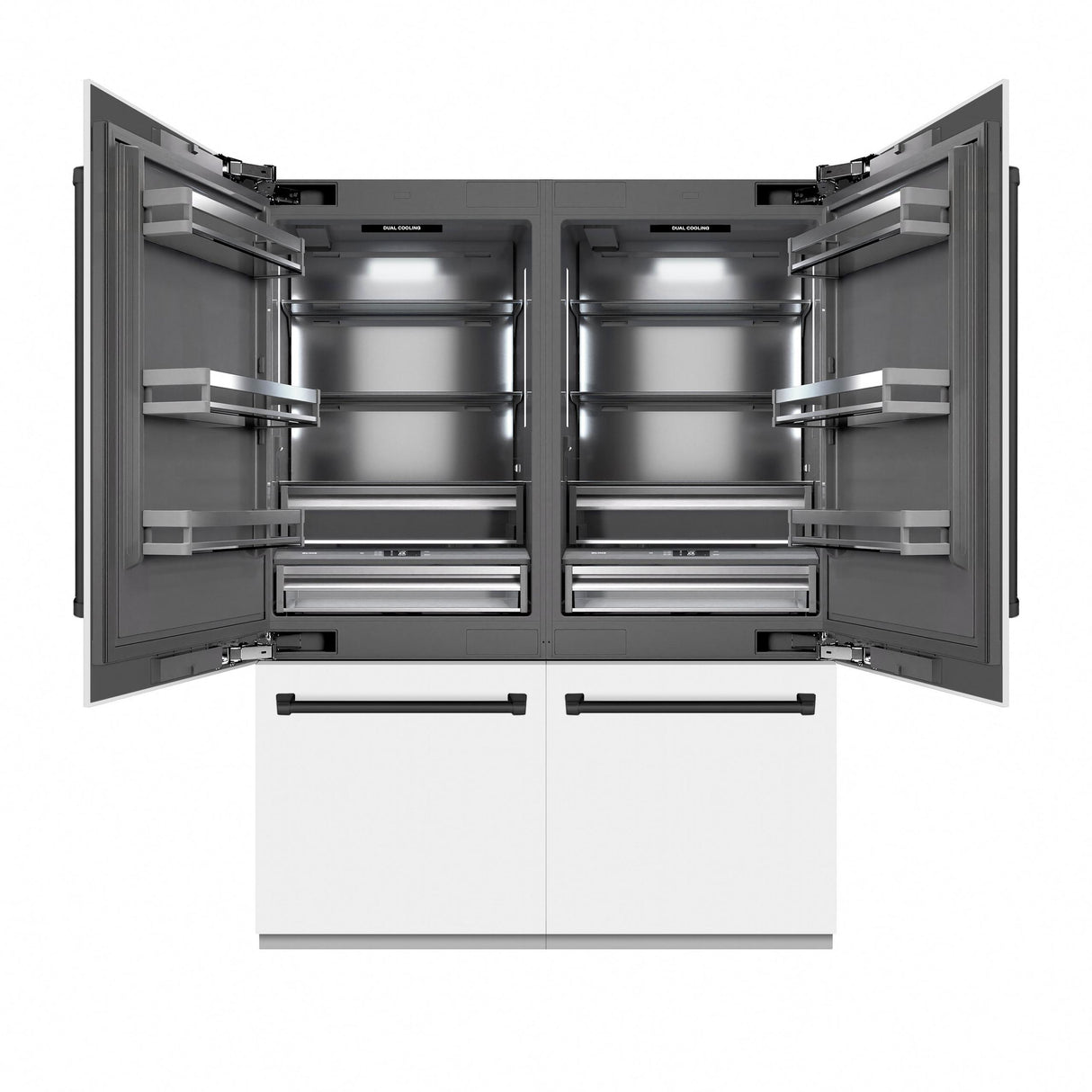 ZLINE Autograph Edition 60 in. 32.2 cu. ft. French Door Built-In Bottom Freezer Refrigerator with Water Dispenser and Ice Maker in White Matte with Graphite Gray Interior and Matte Black Accents (GRBIVZ-WM-60-MB)