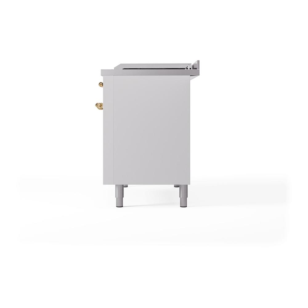 ILVE UN48FSQNMPWHG Nostalgie II Noblesse 48 inch Dual Fuel Range (5 Sealed Burners + Griddle + French Top, Natural Gas, Solid Door, White, Brass)