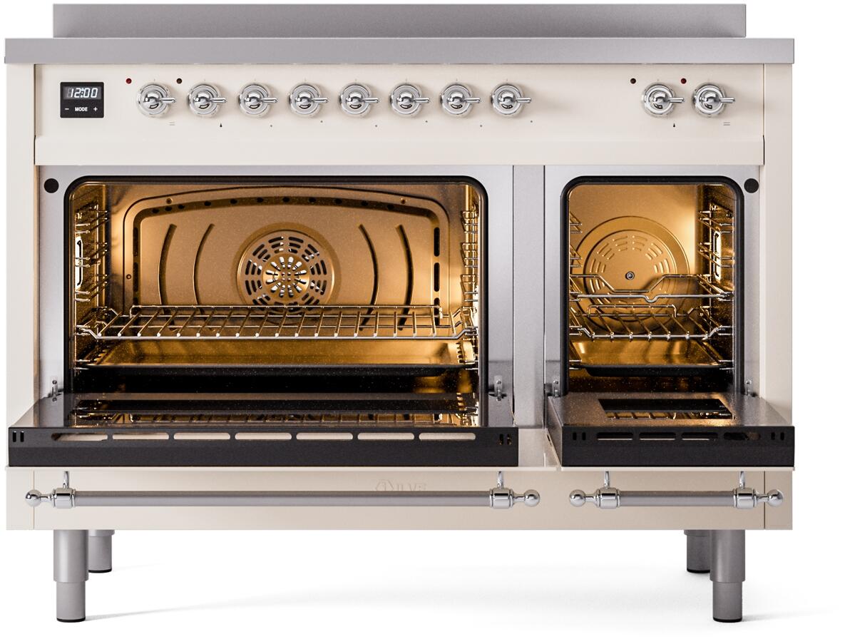 Nostalgie II 48 Inch Electric Freestanding Range in Antique White with Chrome Trim
