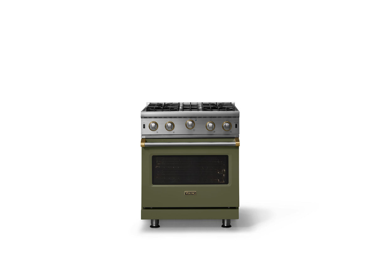 30"W. Open Burner Gas Range (Finish: Martini, Trim: Brushed Brass, Fuel: Natural Gas)