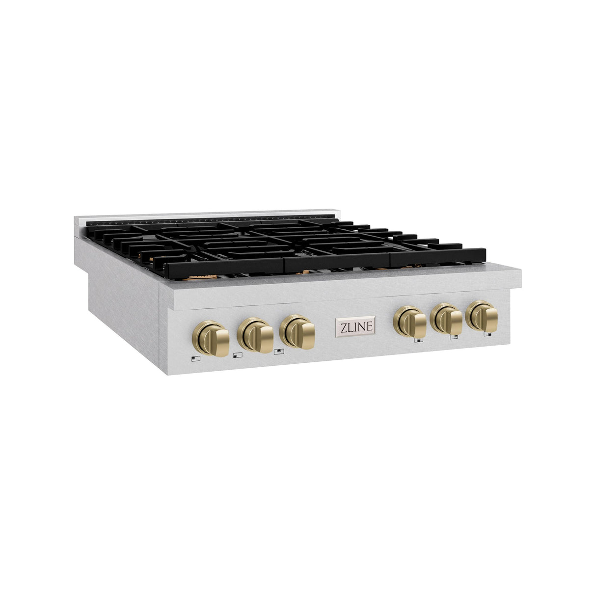 ZLINE 36 in. Autograph Edition Paramount Gas Rangetop with 6 Burners and Porcelain Cooktop in DuraSnow' Stainless Steel with Champagne Bronze Accents (SRTSZ-36-CB)