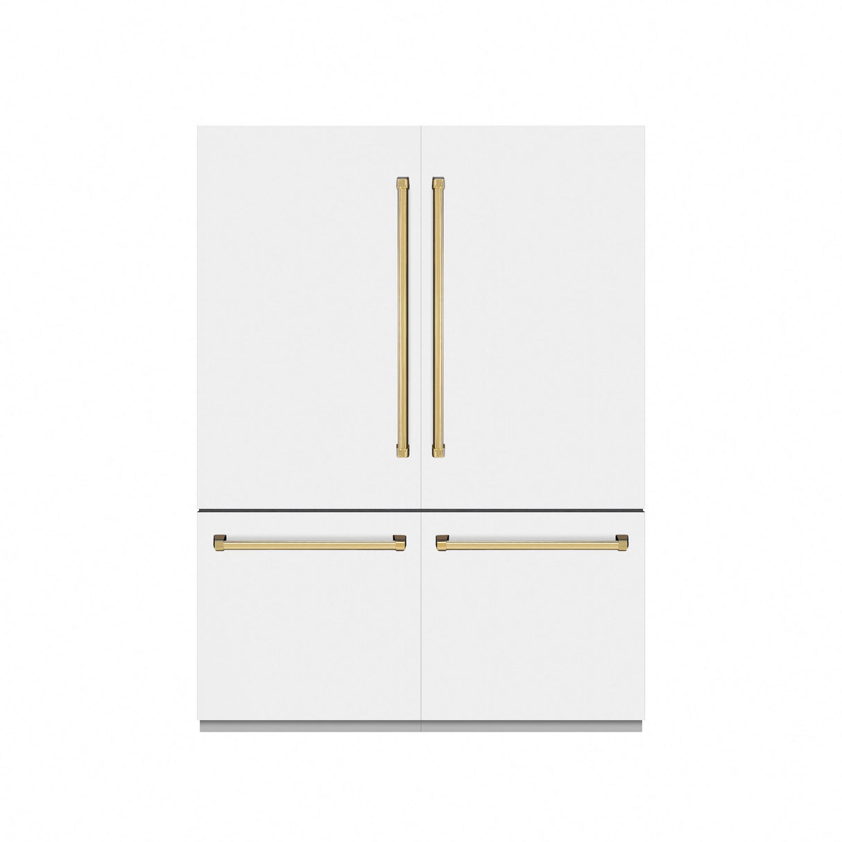 ZLINE Autograph Edition 60 in. 32.2 cu. ft. French Door Built-In Bottom Freezer Refrigerator with Water Dispenser and Ice Maker in White Matte with Graphite Gray Interior and Polished Gold Accents (GRBIVZ-WM-60-G)