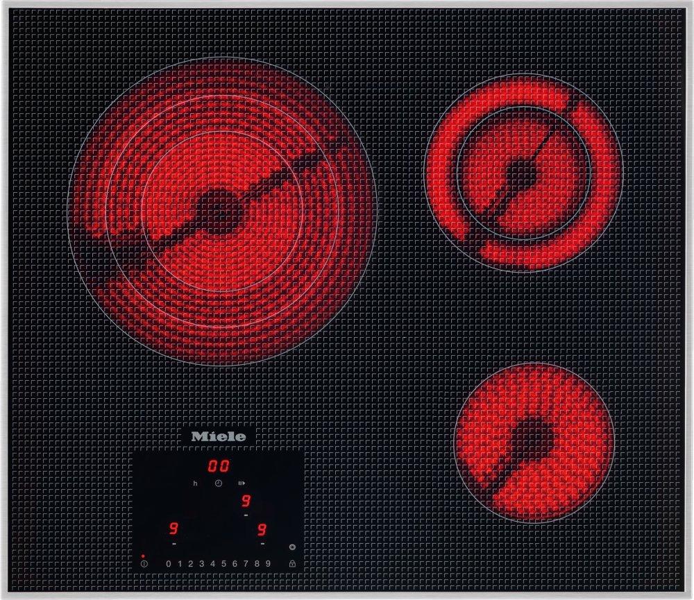 KM 5820 240V Stainless steel - 24-inch electric cooktop, operated with its own controls With 3 cooking zones for maximum convenience at an attractive entry level price.