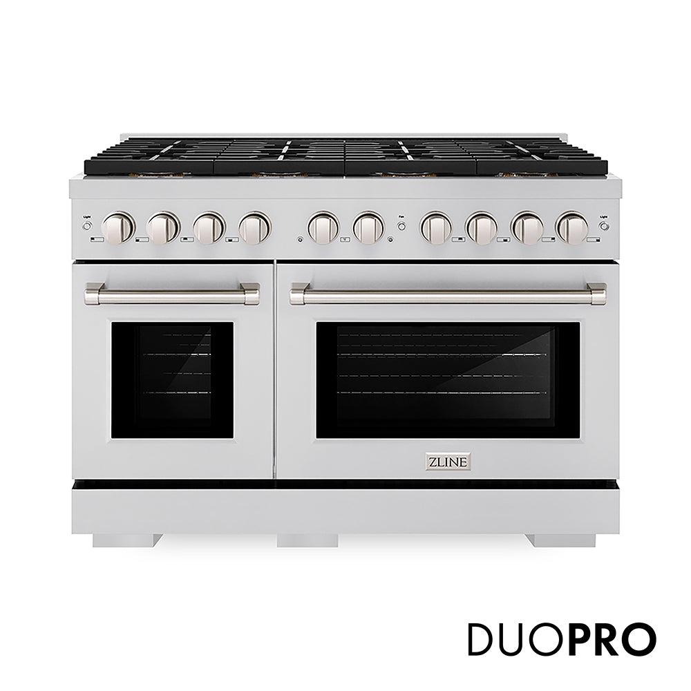 ZLINE 48 in. 6.7 cu. ft. Paramount Dual Fuel Range with 8 Burner DuoPro? Cooktop and Dual Ovens in Stainless Steel (PSDR48)